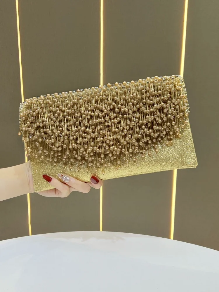 Luxurious Pearls Cheongsam Dress Evening Bag Exquisite And Elegant Beaded Tassel Design Envelope Bag Glitter Party Wedding Purse