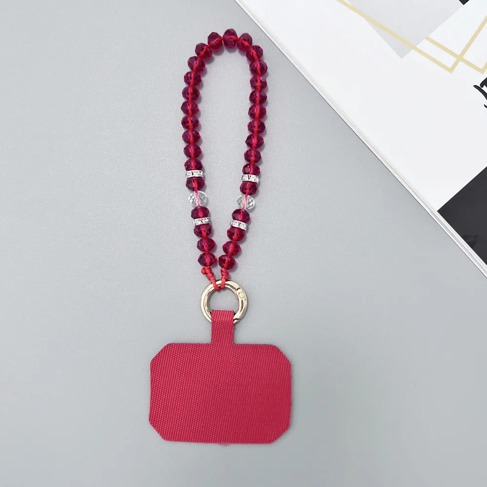 Crystal Diamond Colored Bead Phone Lanyard with Clip