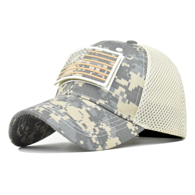 Men’s Tactical Mesh Trucker Hat, Camouflage Outdoor Baseball Cap with Removable Embroidered Patch, Adjustable Snap‑Back Sun Hat