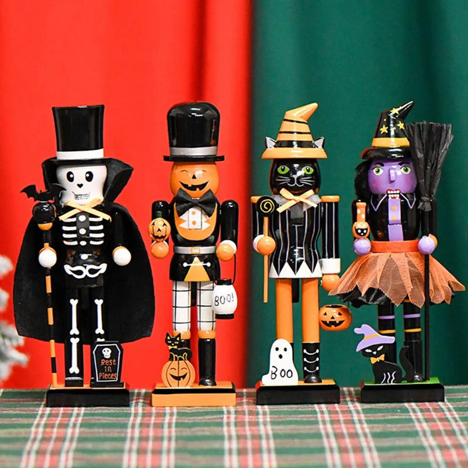 Halloween Wooden Nutcracker Holiday Decor Skeleton Pumpkin Nutcracker Halloween Figurine For Home Display