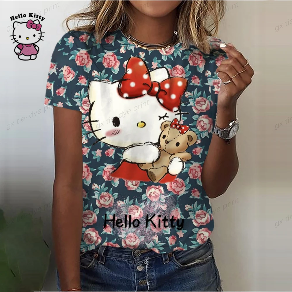 Cartoon Fashion Lovely Hello Kitty 3D Print Women Ladies Girls T-Shirt Cartoon Harajuku O Neck Short Sleeve Unisex Summer Tops