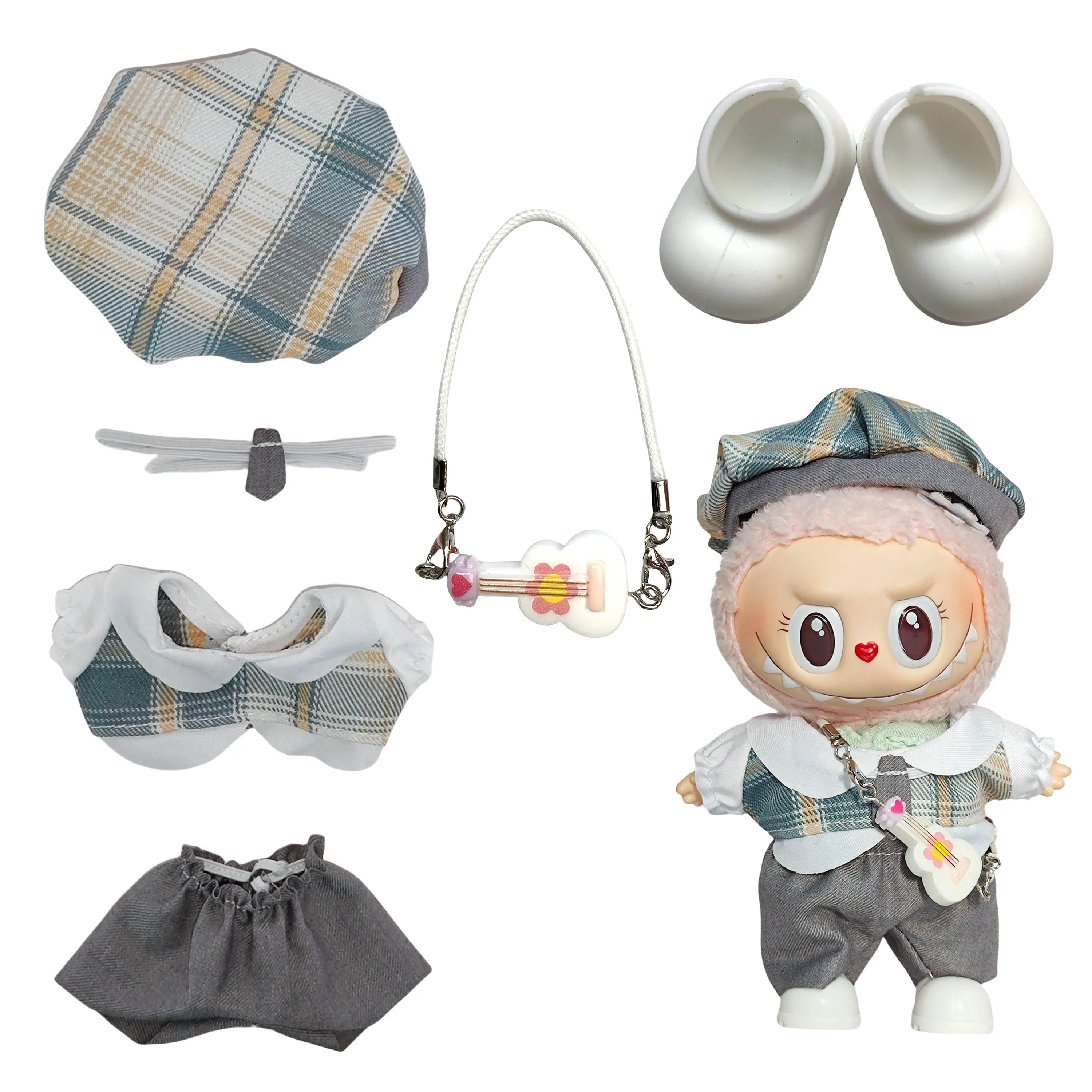 Labubu V1/V2/V3용 17cm 패션 플러시 장난감 복장 세트 - 귀여운 놀이 및 수집용 의류 및 액세서리