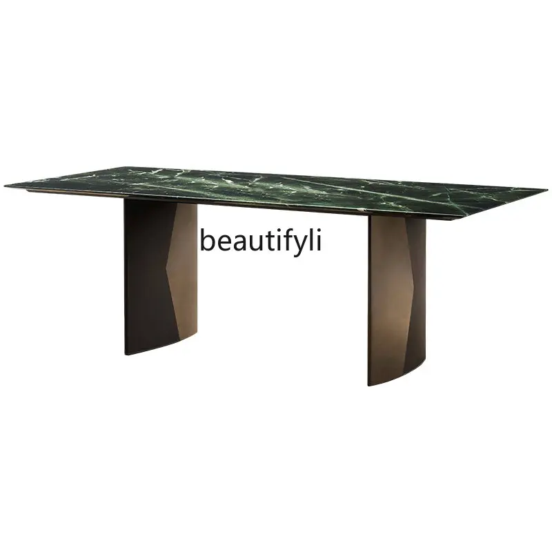 

Italian Minimalist Marble Dining-Table Designer Villa Light Luxury Saddle Leather Rectangular Dining Table coffee tables