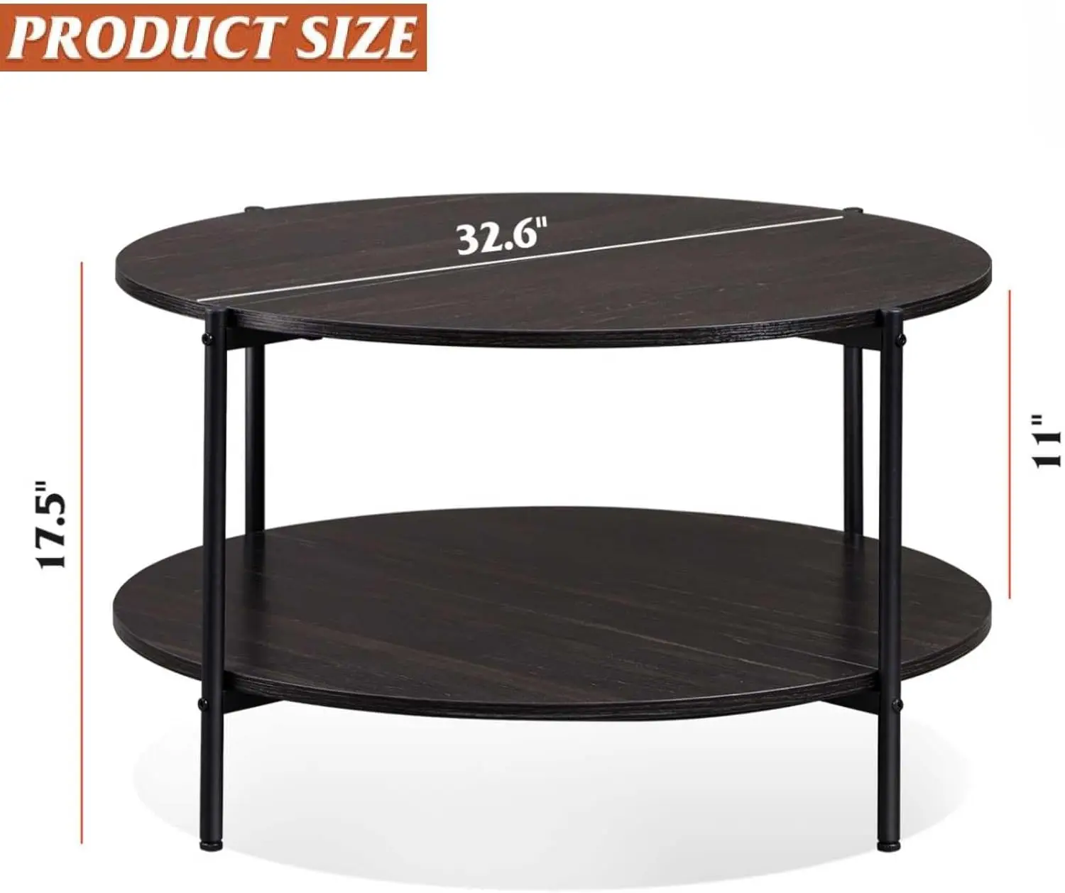 Round Coffee Table for Living Room Circle Coffee Table with Open Storage Shelf 2 Tier Industrial Round Wood Center Table