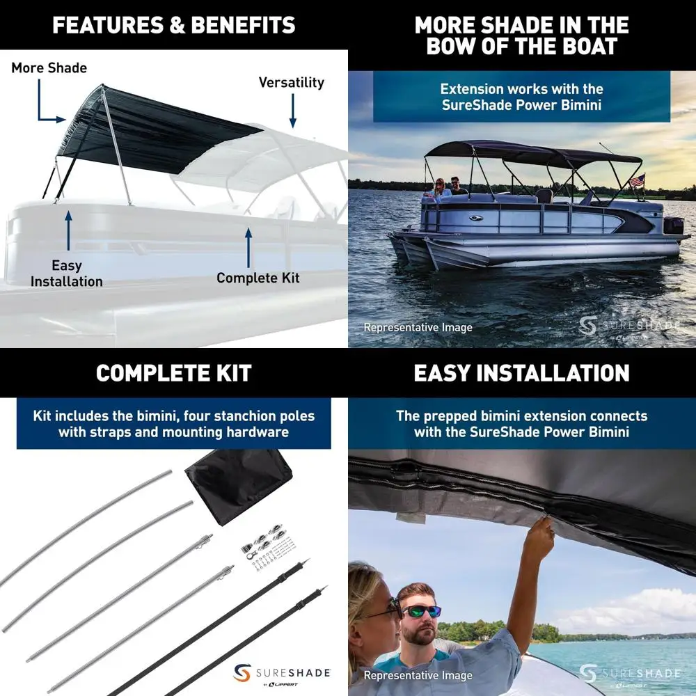 

6' Silver Hardware & Black Canvas Bimini Extension, Enhanced Shade, Easy Setup, Polycoated Ripstop Nylon Kit