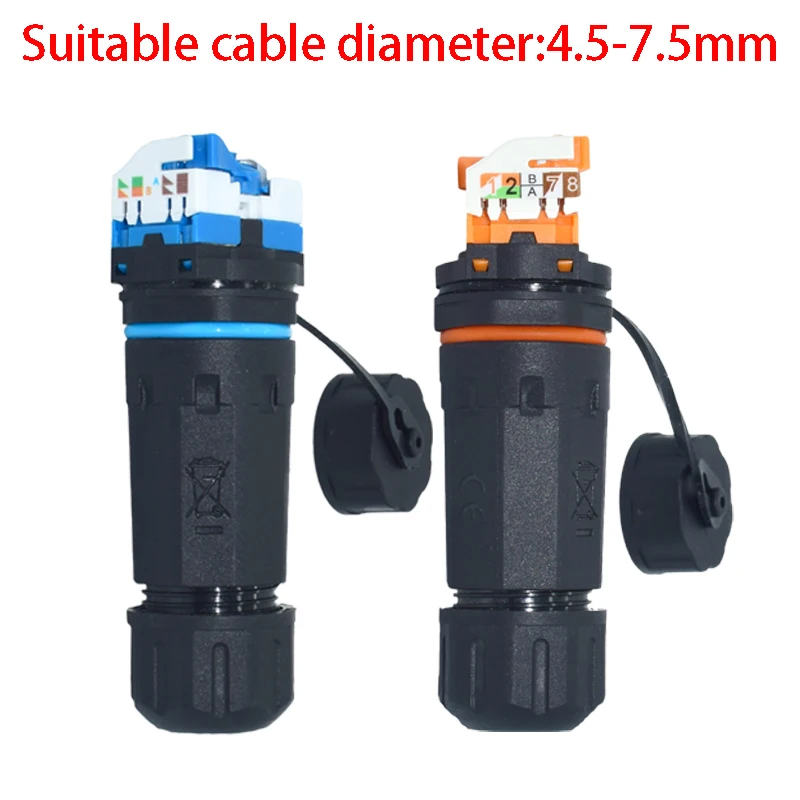 IP68 Toolless CAT6 RJ45 Circular Industrial Plug, Outdoor Waterproof POE Camera Ethernet Extender, Fits Cable OD 4.5-7.5mm