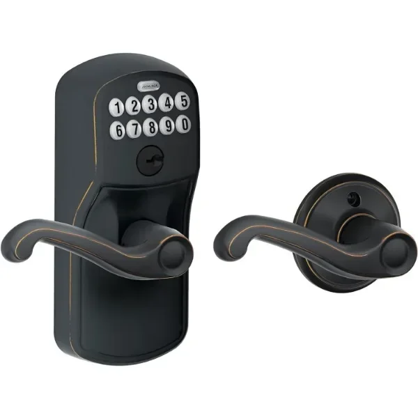 SCHLAGE FE575 PLY 619 Acc Plymouth-Tastatorgang mit automatischer Verriegelung und Akzenthebeln, satiniertes Nickel