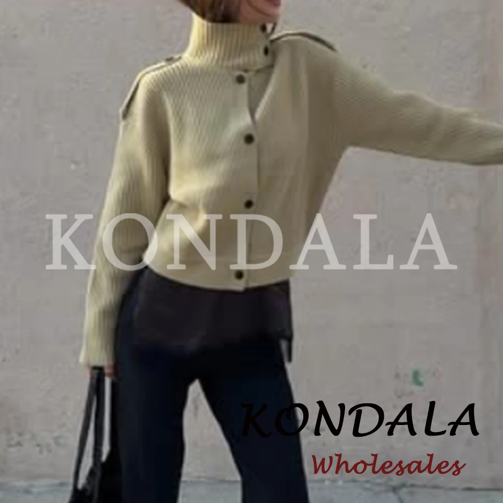 KONDALA Chic 2026 Women Modern Autumn Sweater Casual Fashion Turtleneck Sweater High Street Vintage Elegant Female Knit Sweater