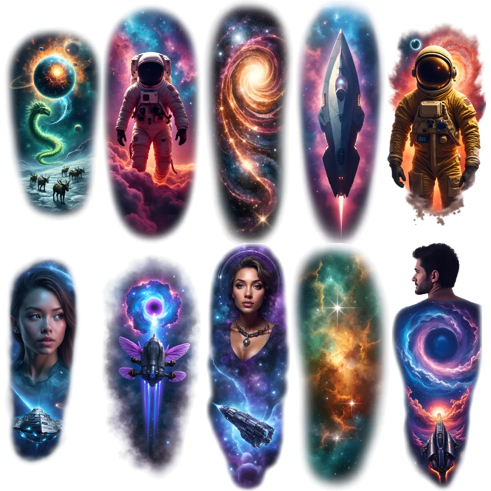 

12pcs Temporary Tattoo Nebula Colorful Realism Jet Galaxy Waterproof Long-lasting Body Stickers Jellyfish For Shoulders Arms