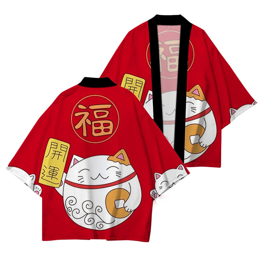 日本の伝統的な着物ビーチ女性漫画プリント浴衣カーディガンシャツ羽織ストリート