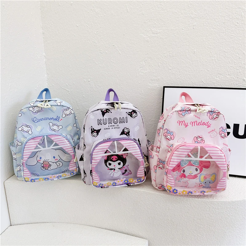 Mochila Kawaii de dibujos animados Sanrio Melody Kuromi Cinnamoroll, bolso escolar de moda para niños, bolsos de hombro de alta capacidad, regalos