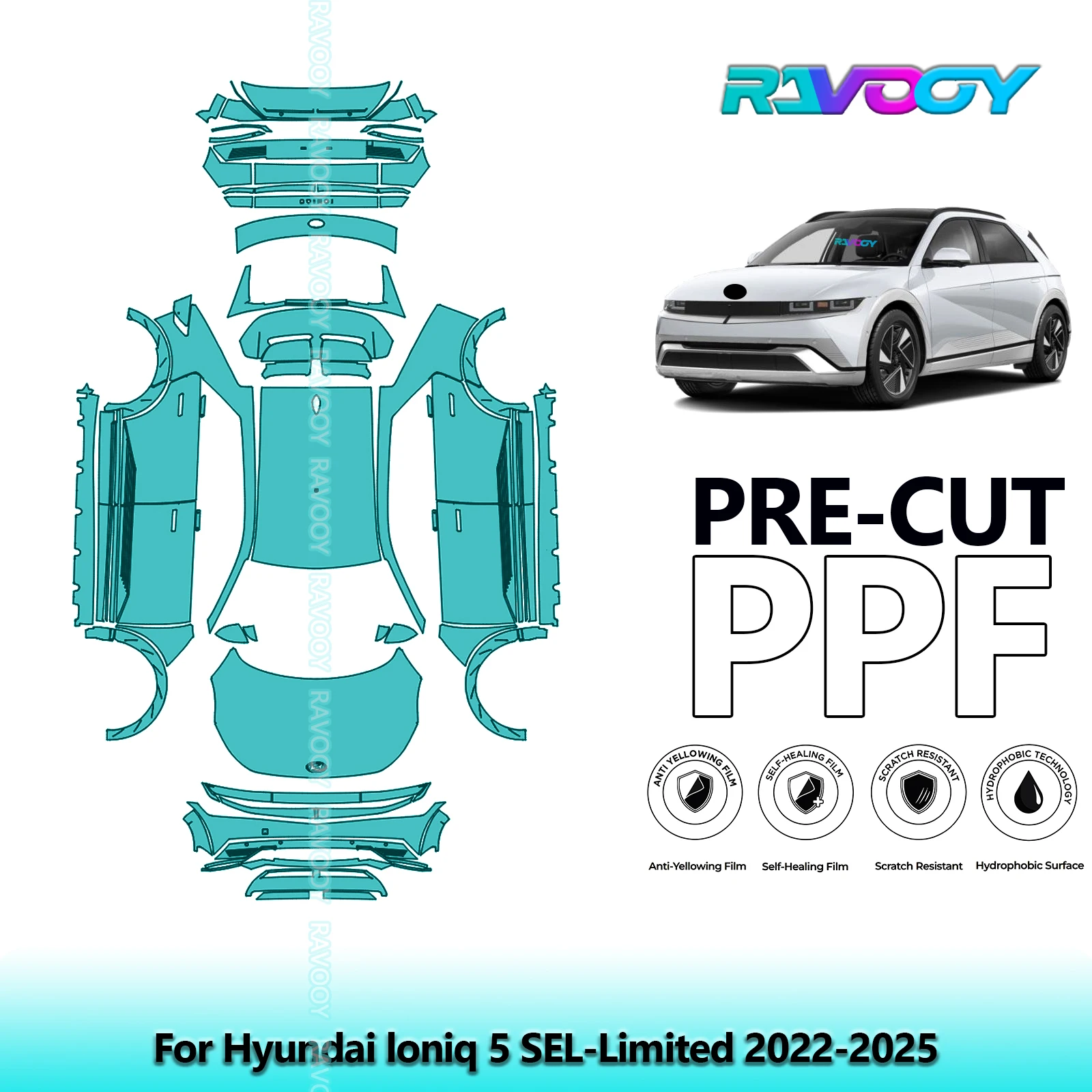 RAVOOY Custom-Fit Precut TPU PPF Full Vehicle Clear Bra Stone Guard EU UK For Hyundai loniq 5 SEL-Limited 2022-2025
