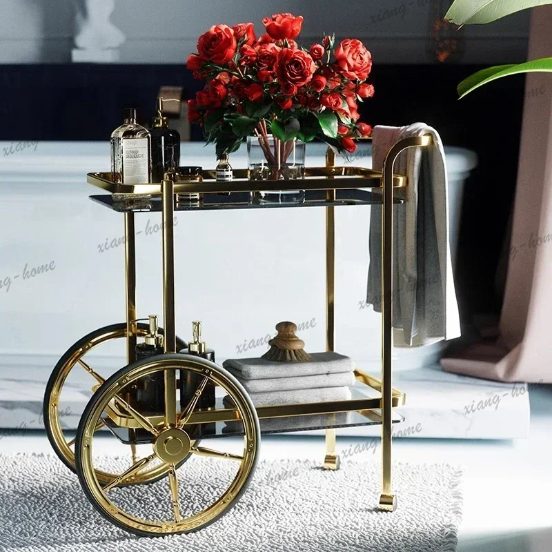 LJY bathroom wrought iron storage rack modern furniture luxury living room wheeled trolley floor-to-ceiling bathroom rack creati