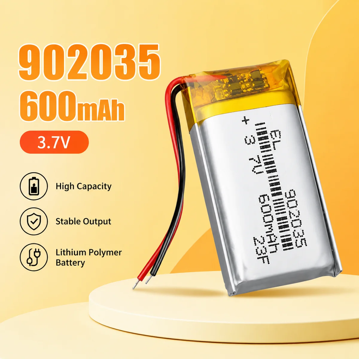 902035 3.7V 600mAh Polymer Lithium Battery for Car Purifier Bluetooth Speaker Selfie Stick Replacement Cell