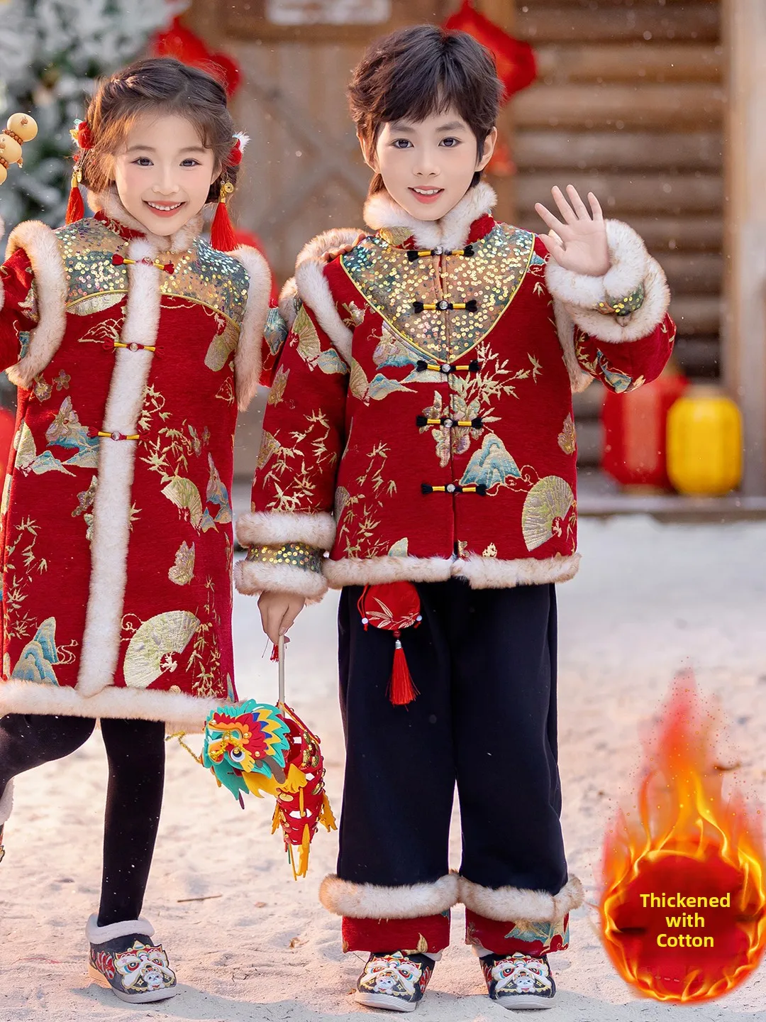 

Красный костюм для выступлений для маленьких мальчиков и девочек, хлопковая осенне-зимняя одежда для детского сада, новогодняя праздничная одежда