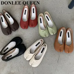 New Split Toe Candy Flats Ballet Shoes Woman Slip On Loafers Soft Sole Moccasins Bow-tie Ballerina Single Tabi Ninja Women Shoes