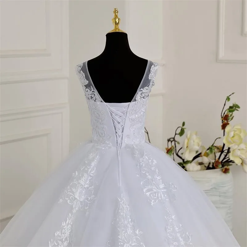 Luxus Spitze Brautkleider elegante ärmellose Vestido de Noiva formale Braut Ballkleid echtes Foto plus Größe neue reinweiß