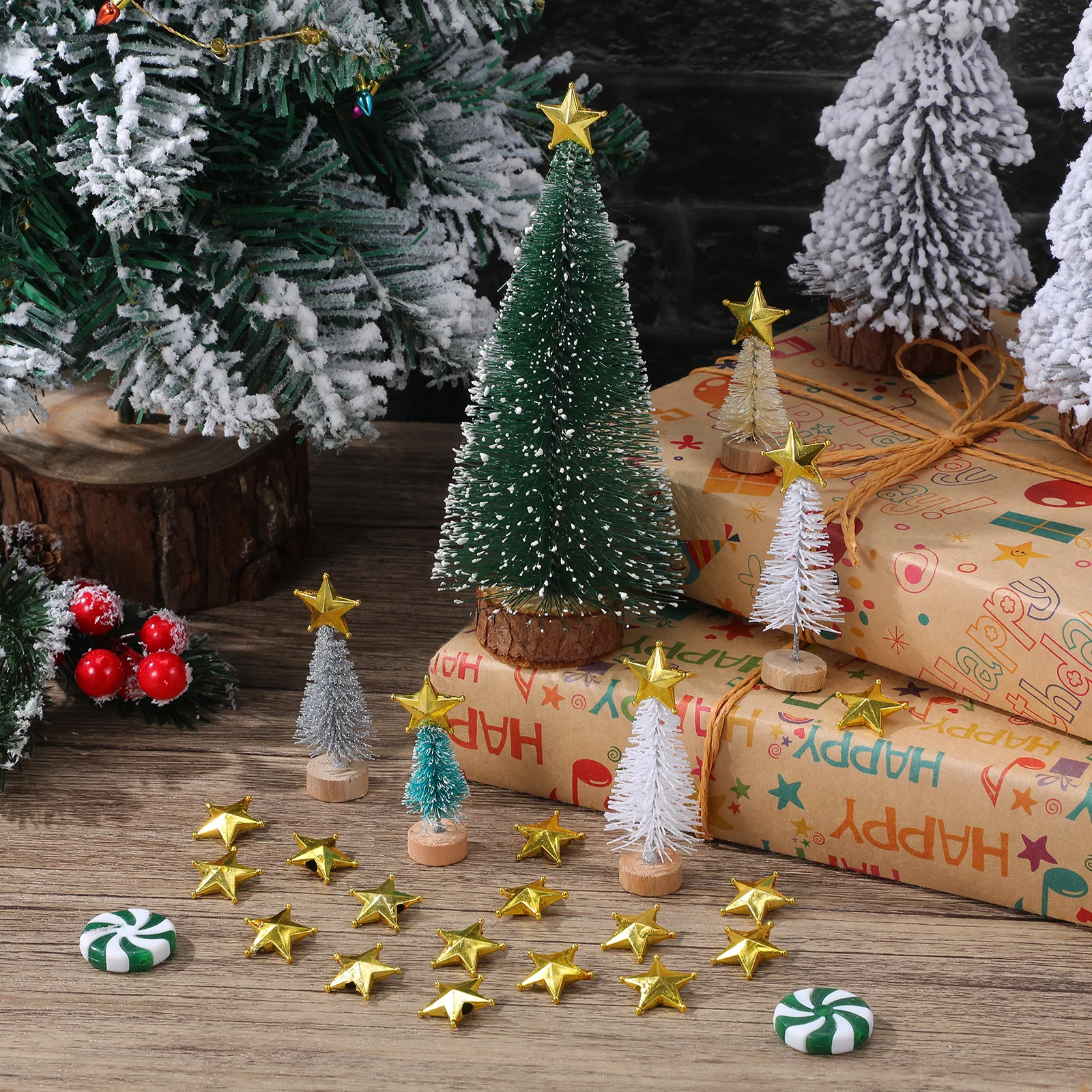 

50Pcs Mini Christmas Tree Topper Golden Star Shape Xmas Ornament for Holiday Home Party Decor Star Tree Topper