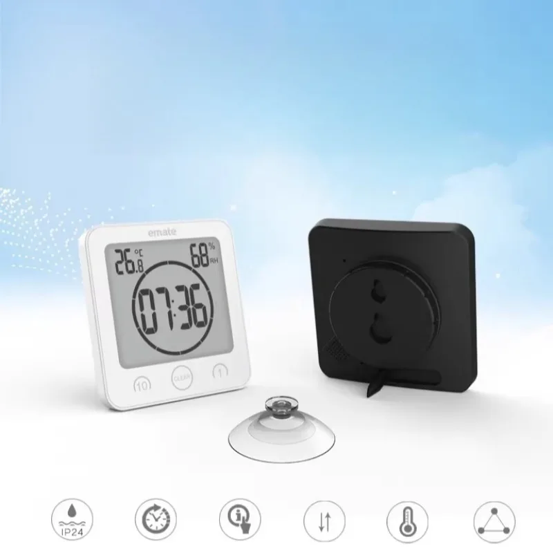 Waterproof Bathroom Clock with Timer, Suction Digital Wall Clock, Humidity Temperature Monitor, Silent Kitchen Stopwatch