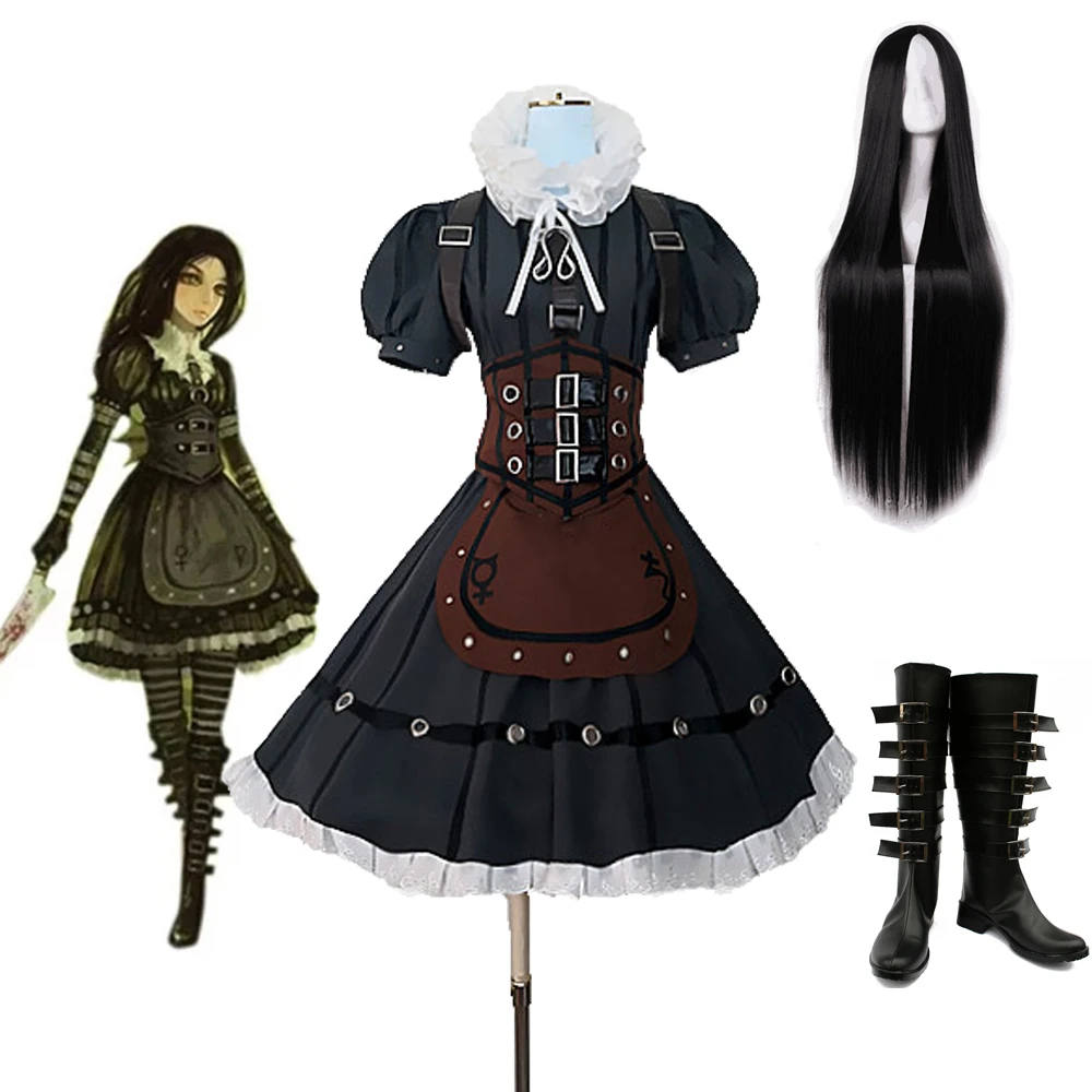 New Alice Madness Returns Cosplay Costume Alice Steam Dress Outfit Halloween Party Costumes for Women Men