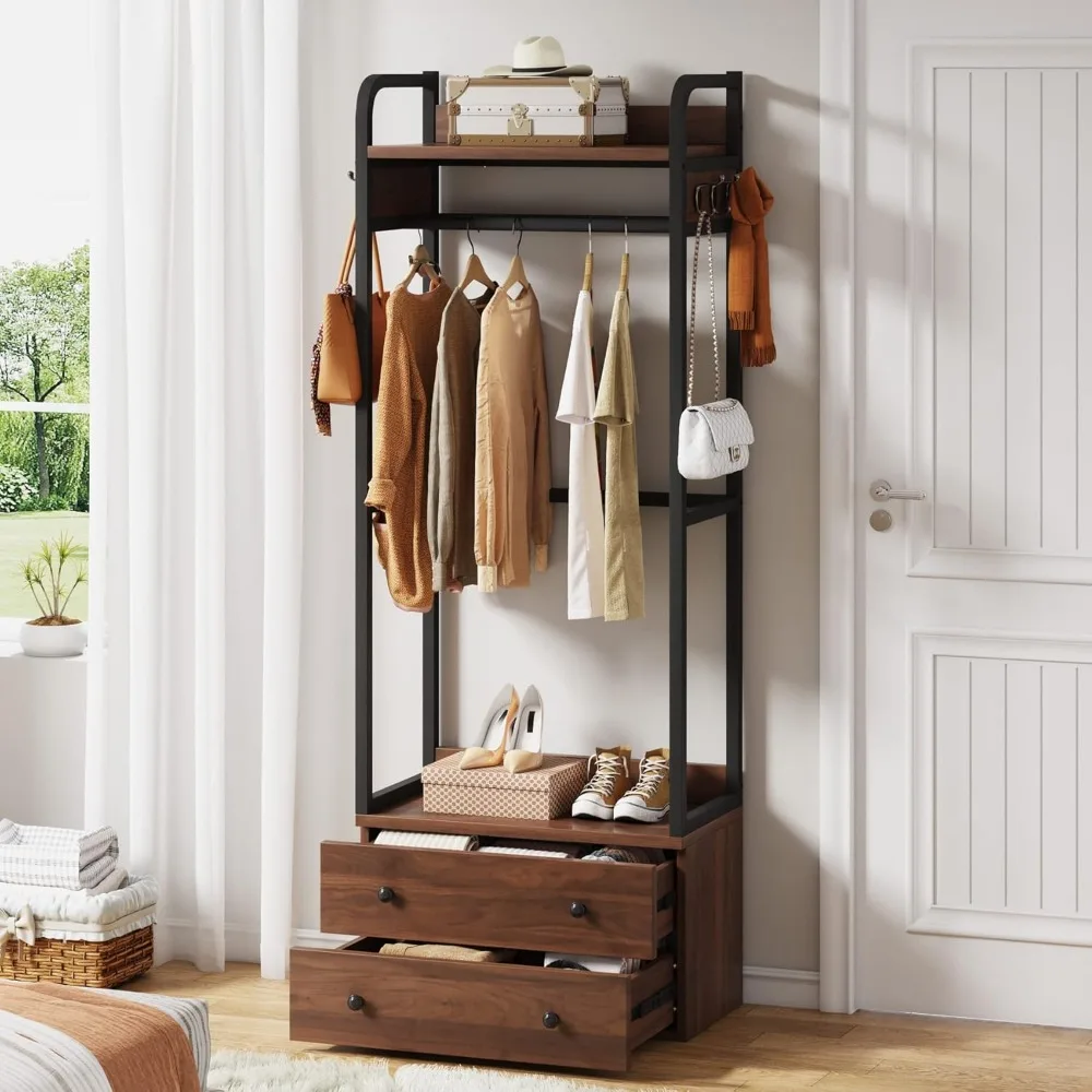 

Freestanding Closet Organizer Small Clothes Rack Coat Rack with Drawers and Shelves, Heavy Duty Small Garment Rack Industrial H