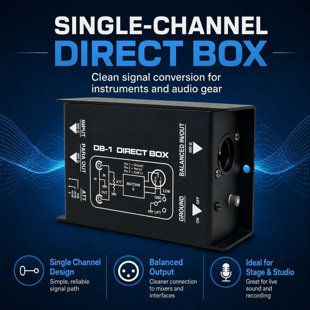 Single Channel XLR Passive Impedance Converter, Low Noise Suppressor, Audio Lossless Transmission Isolator