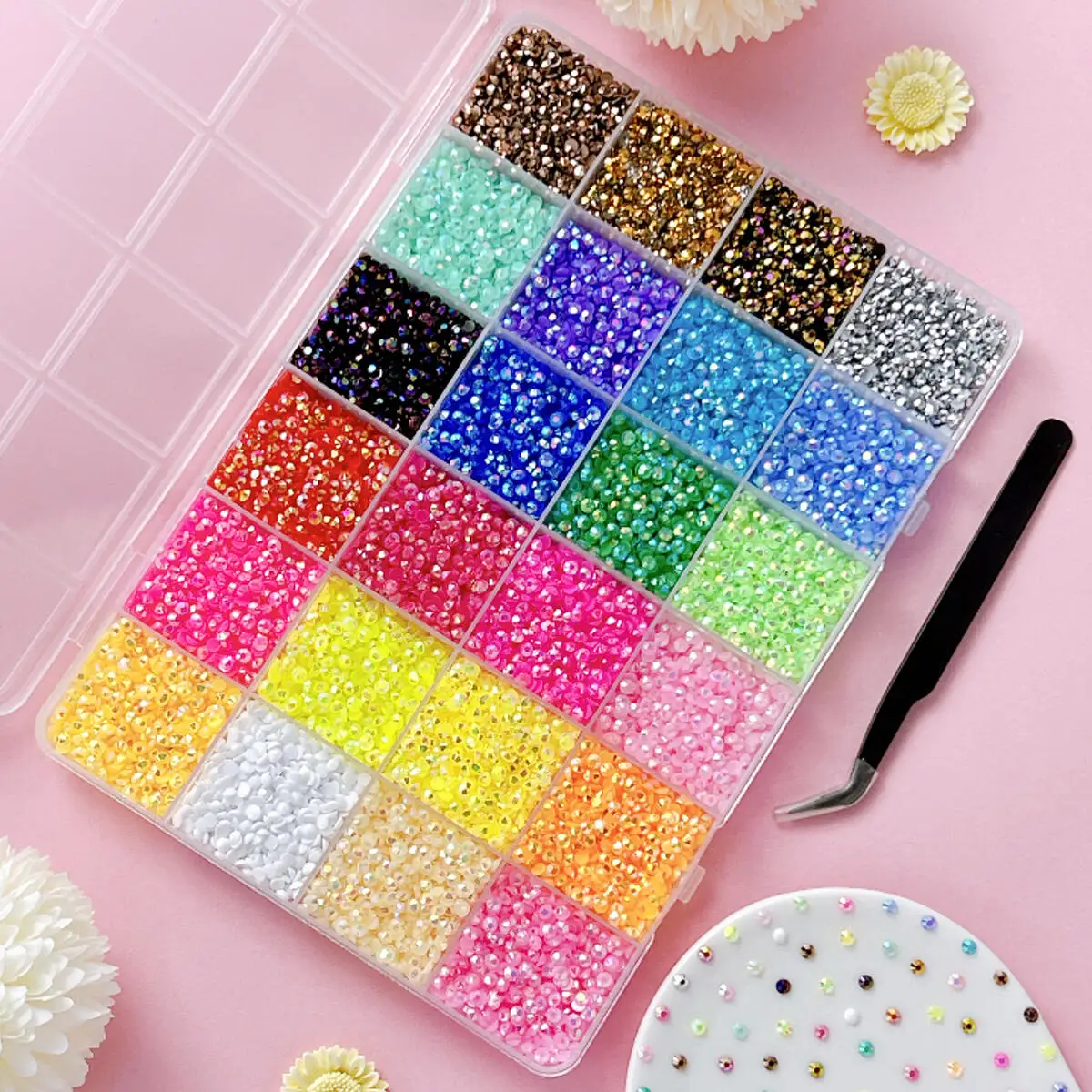 1Box Multiple Colors Sparkling Nail Rhinestones Bedazzling Kit 3/4/5mm Mini Flatback Nail Diamond Gems for DIY  Phone Case Nails