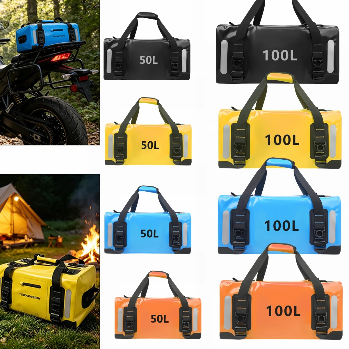 Waterproof Backpack for Women Men 50L 100L Waterproof travel Bag Motorcycle Tail Dry Bags for Camping Boating Kayaking Fishing