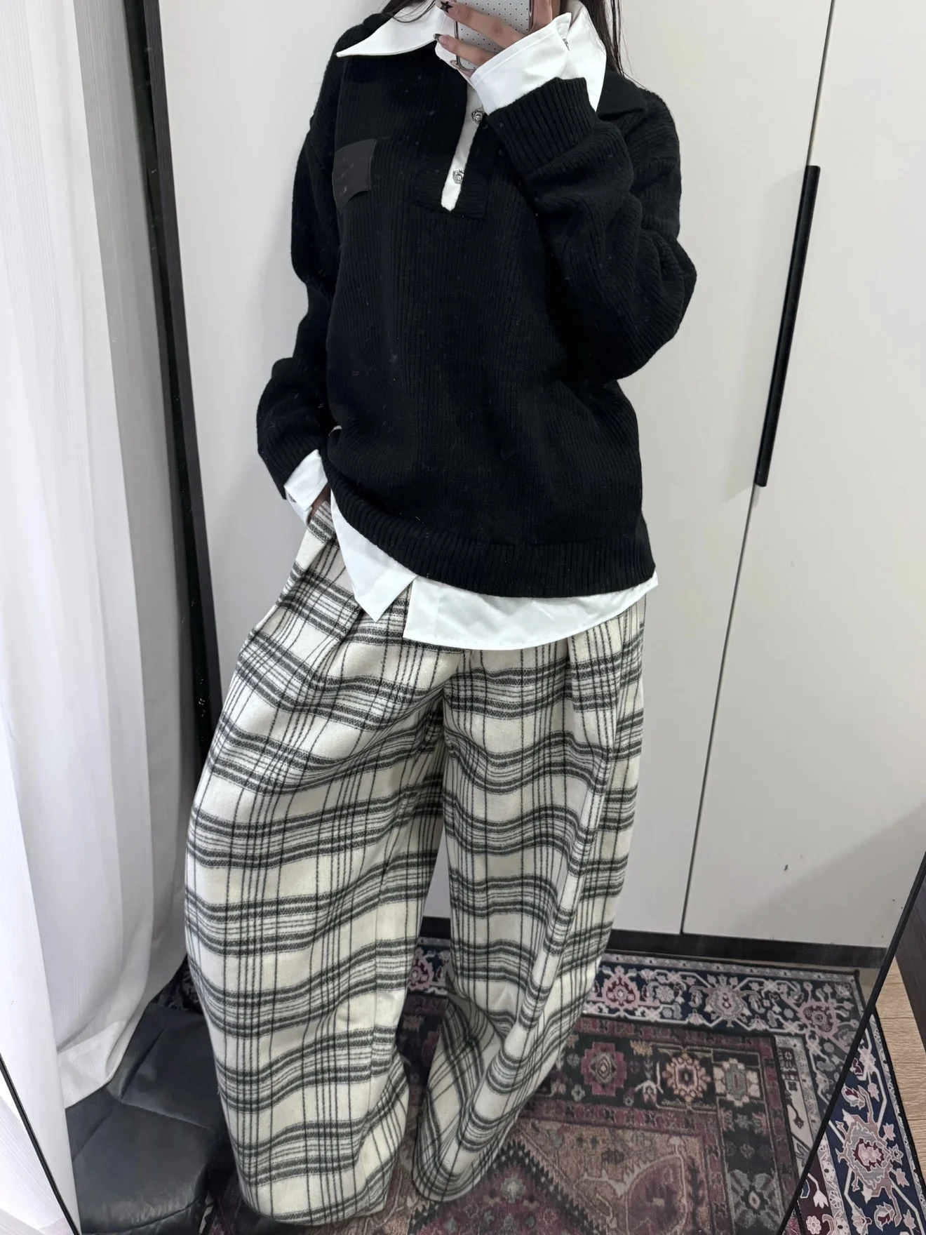 

American Retro Bla White id Color Blo Wide Leg Pants Men Women Commute Loose Straight Casual Lazy Pants High Waist