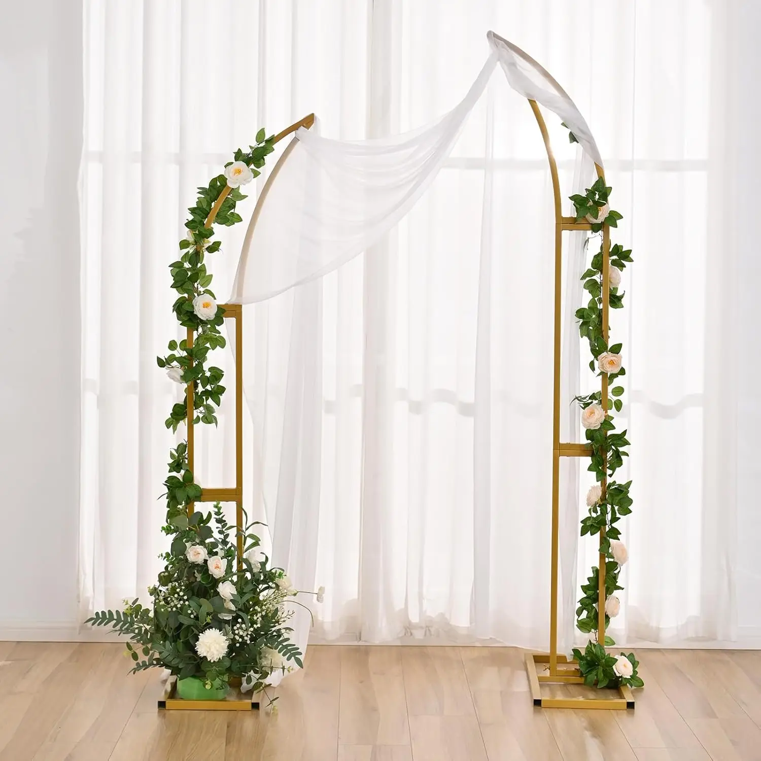 

2pcs Half Moon Wedding Arch Backdrop Stand for Ceremony Birthday Party Bride Baby Shower with Rectangular Base (5.9ft,6.9ft)