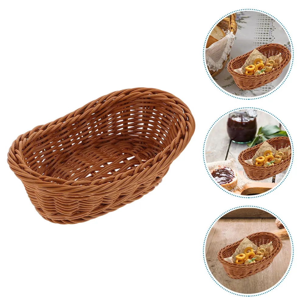 

Fruit Basket Woven Creative Container Wear-resistant Storage Snack Multi-function Bread Brown Chip Imitation Rattan Tray Child