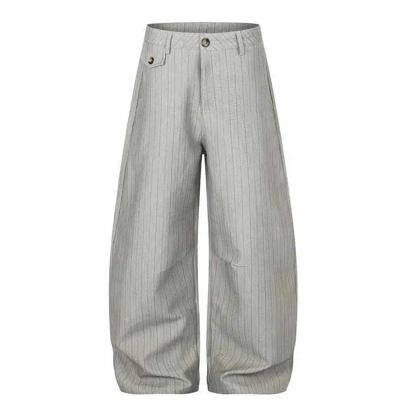 Vertical Old Money Striped Curved Banana Trousers For Men High Waist Loose Draped Wide Leg Formal Casual Suit Pants XYY1 - view 6