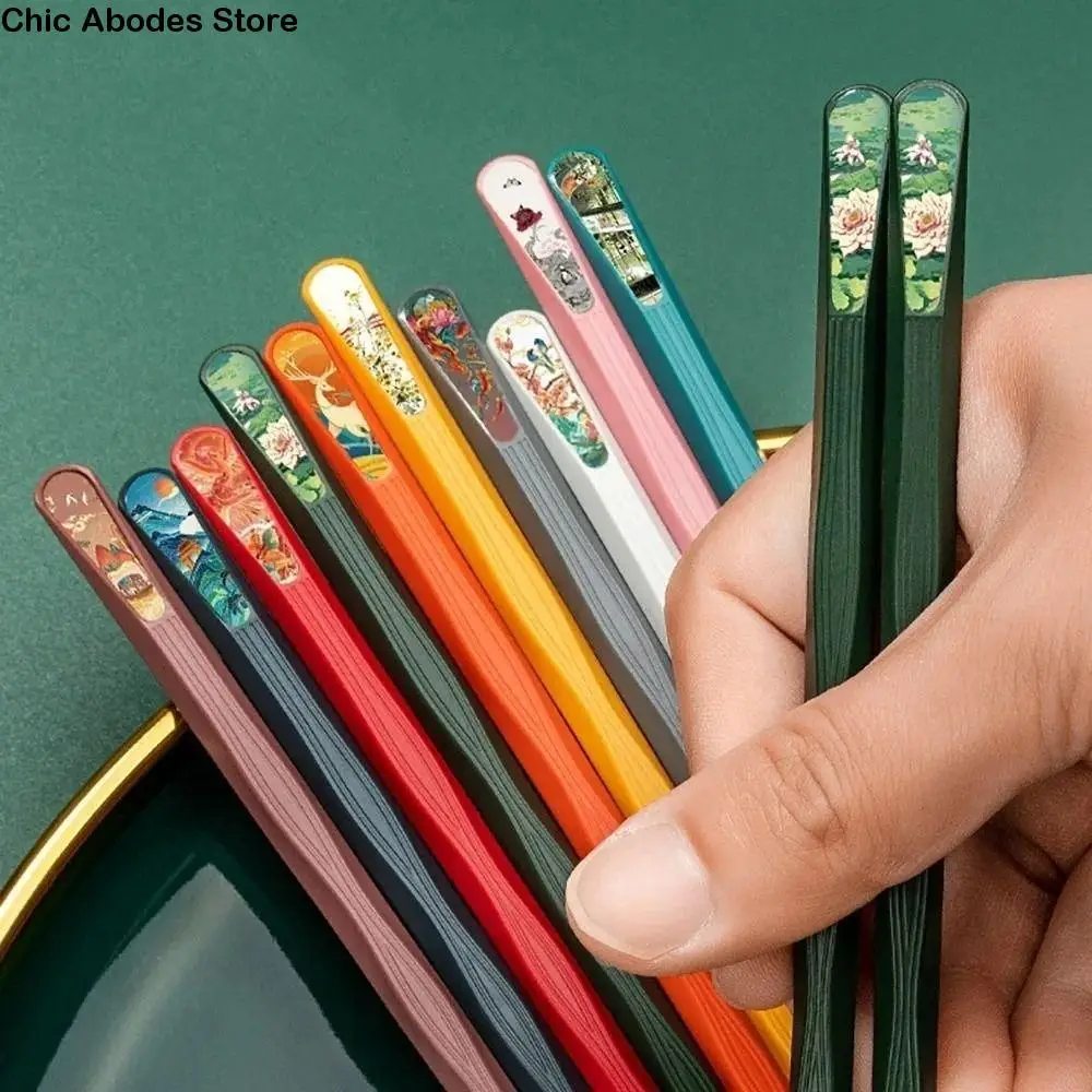 10Pairs Chinese Style Colourful Chopsticks Set Alloy Antifungal National Tide Chopsticks Food Grade Traditional Food Sticks