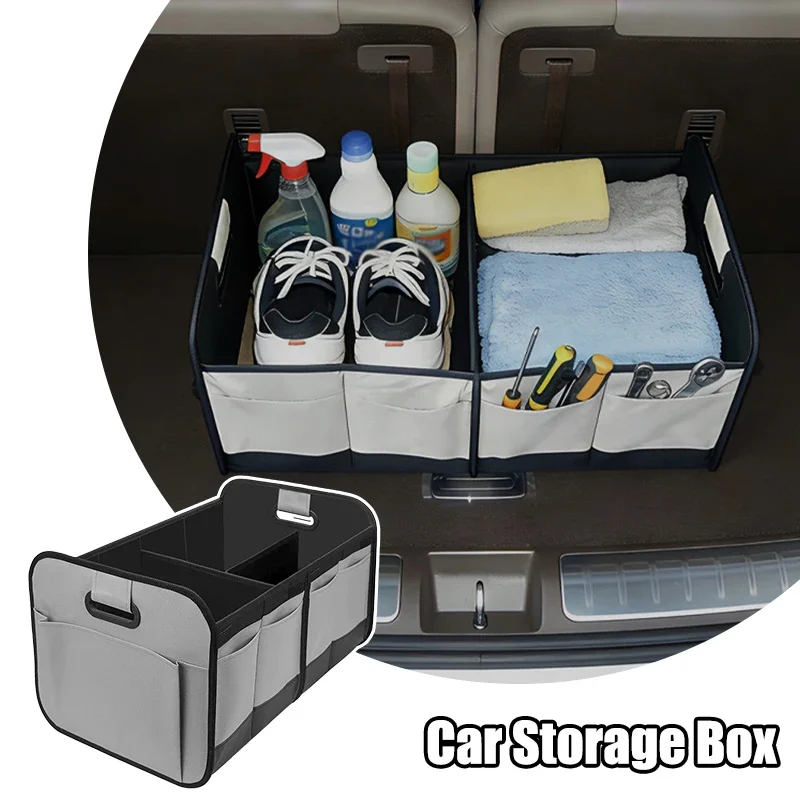 Foldable Oxford Car Trunk Organizer With Reinforced Handles Multi-Compartment Storage Spacious Adjustable Layout Fits Car SUV