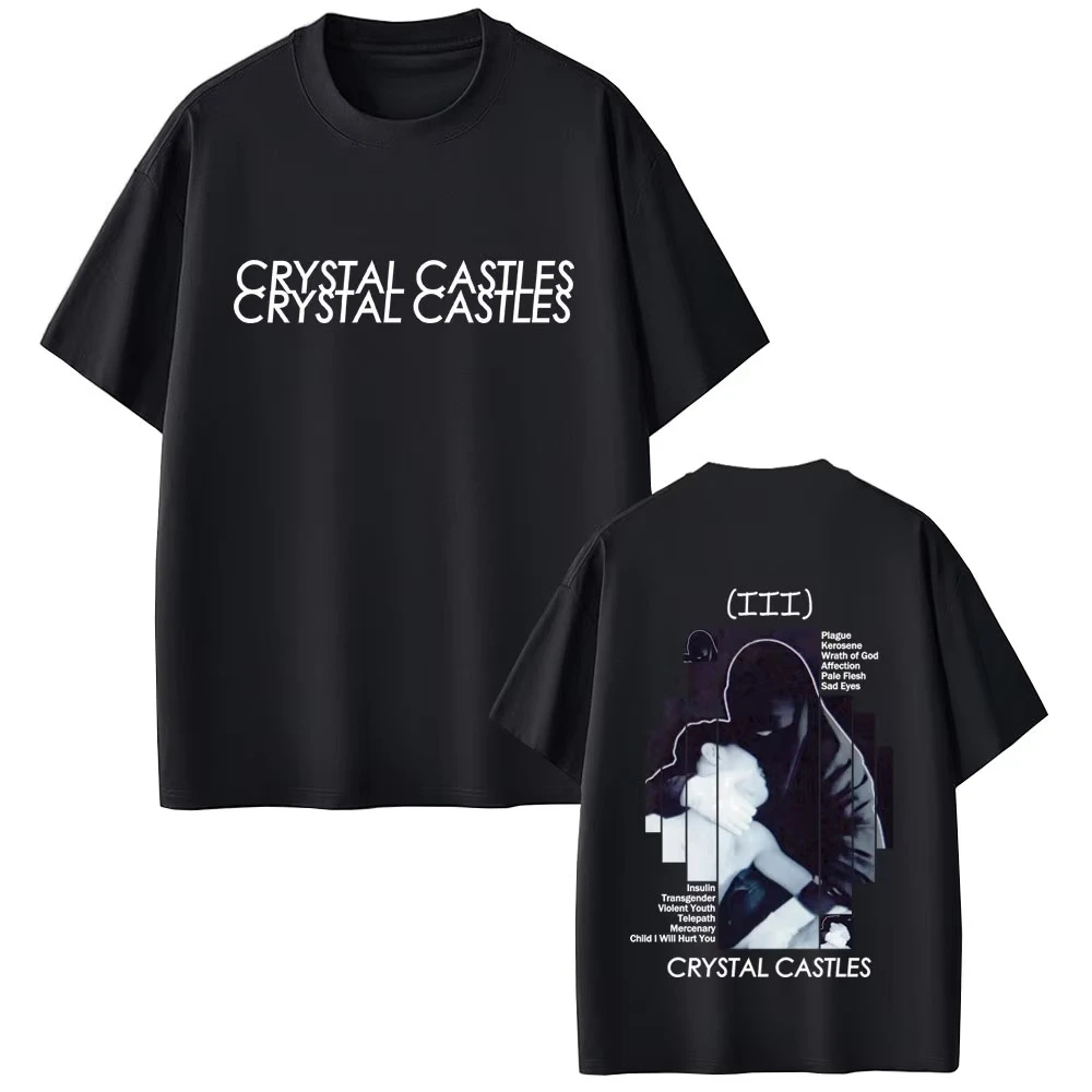 Crystal Castles III Album Graphic T-shirt Men Women Vintage Gothic Rock Streetwear Male Casual cotton Short Sleeve T-shirts