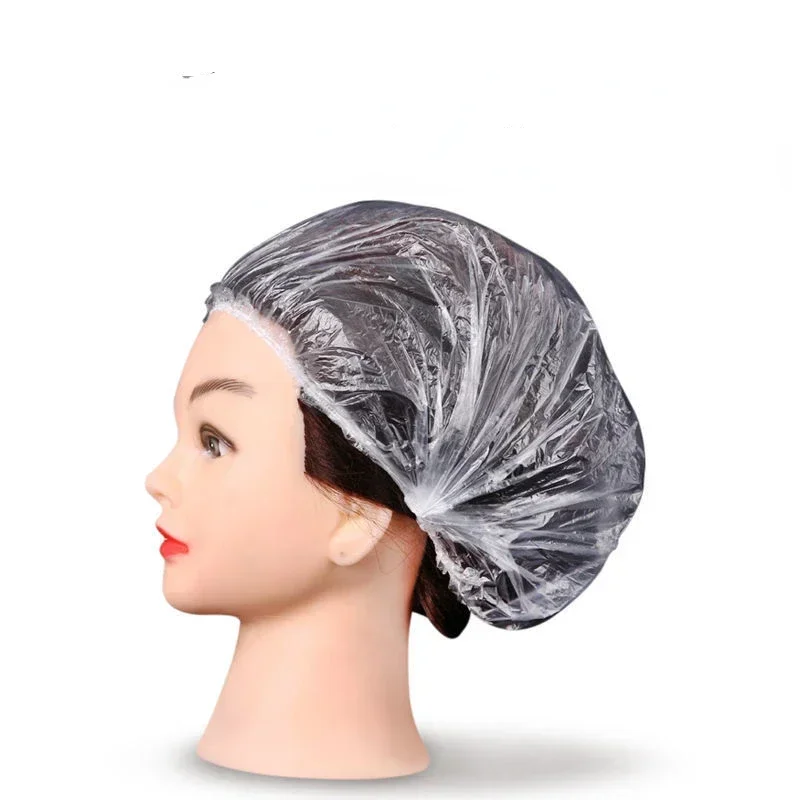 

Plastic Disposable Shower Bath Cap, 100Pcs, Waterproof Woman Head Hair Cover Bathing Hat