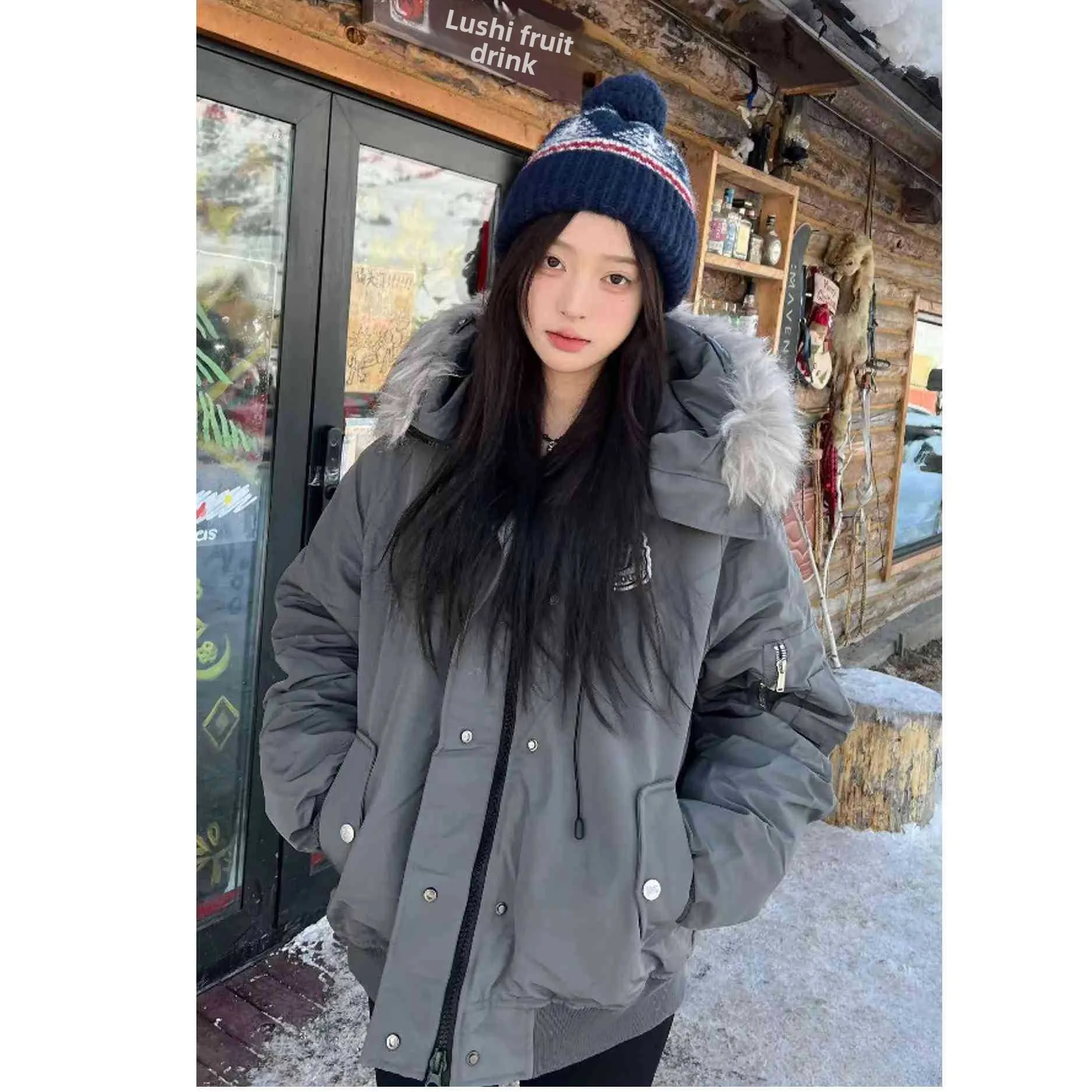 

Women's Thiened Winter Coat Loose Parka Sle Cotton Jaet with Large Fur Collar Long Sve Commute Pattern Trendy