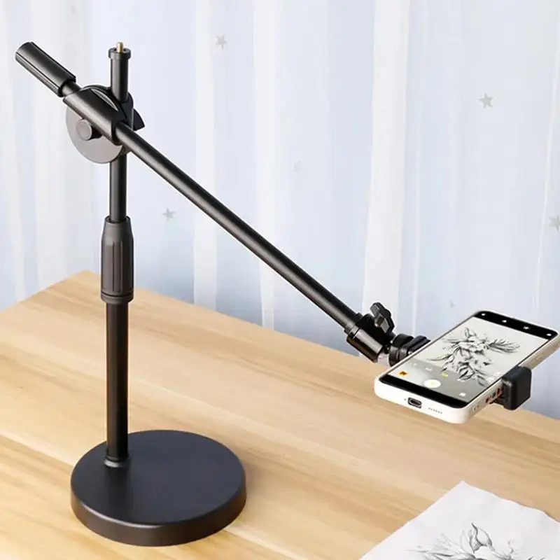 Overhead Tripod for Mobile Phone Smartphone Desktop Cellphone Video Shooting Stand with Ring Light for Table Photography