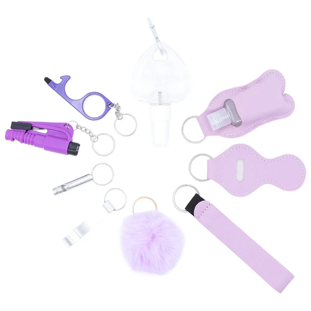 مجموعة سلسلة مفاتيح للدفاع عن النفس للنساء، مجموعة كاملة من سلسلة المفاتيح الآمنة مع إنذار شخصي، وإكسسوارات سلسلة مفاتيح كسارة النافذة