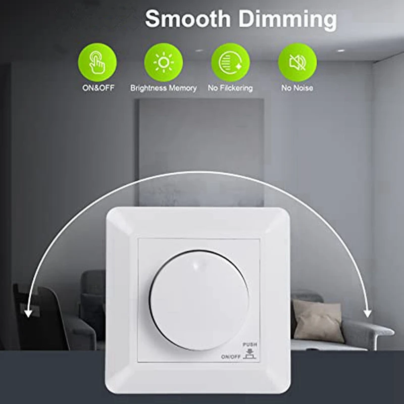 4X LED Dimmer Switch, Flush-Mounted Dimmer For Dimmable LED And Halogen, 5-300 W Dimmer Switch LED, Phase Control Dimmer