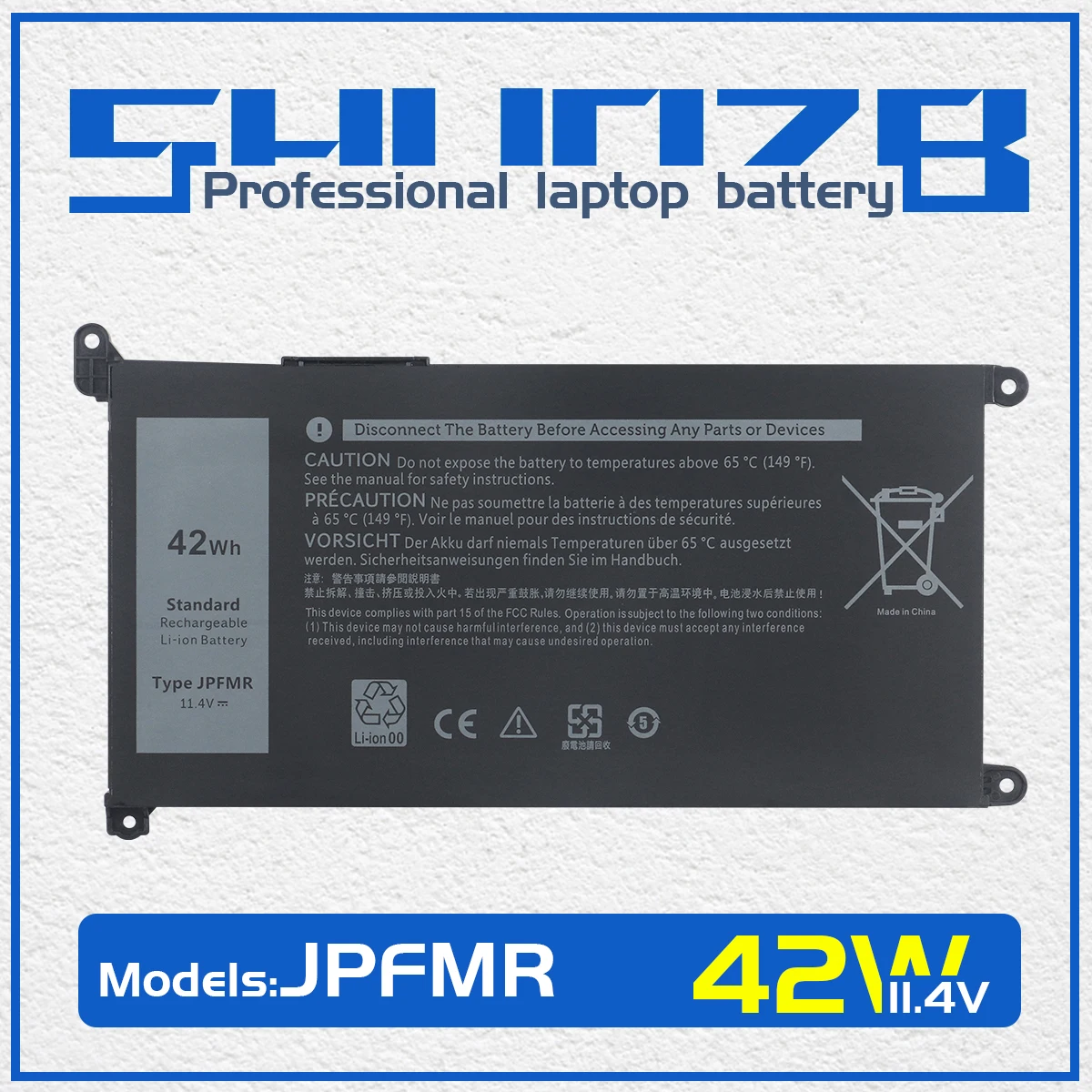 

Аккумулятор SHUOZB JPFMR для ноутбука Dell Chromebook 3100 3400 Inspiron 14 5000 5488 5493 5593 3ICP5/57/78 7T0D3 65N6H 16DPH 11,4 в