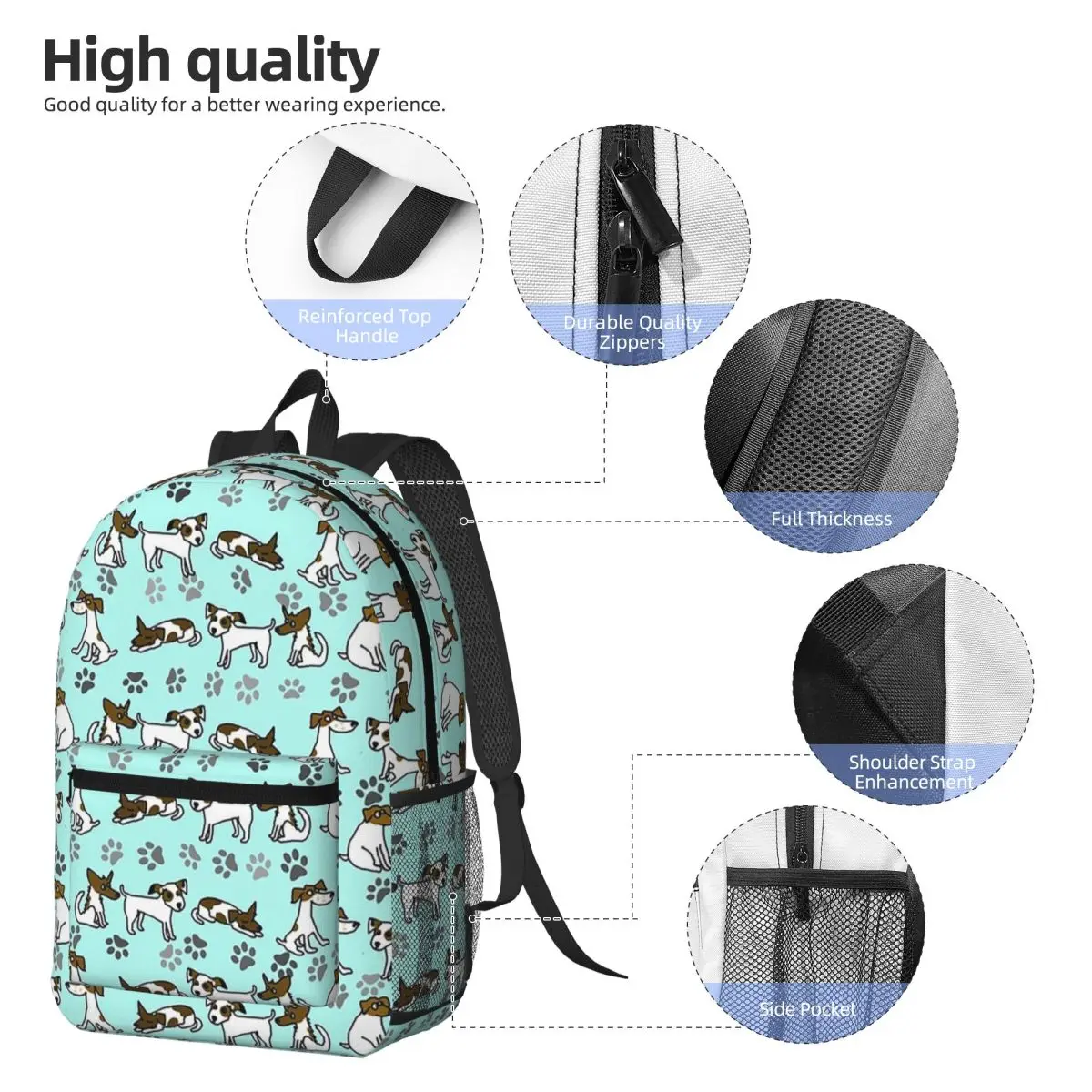 Jack Russell Terrier Cartoon With Light Blue Background Backpack Daypack Kids BookBag School Bag Shoulder Bags for Men Women