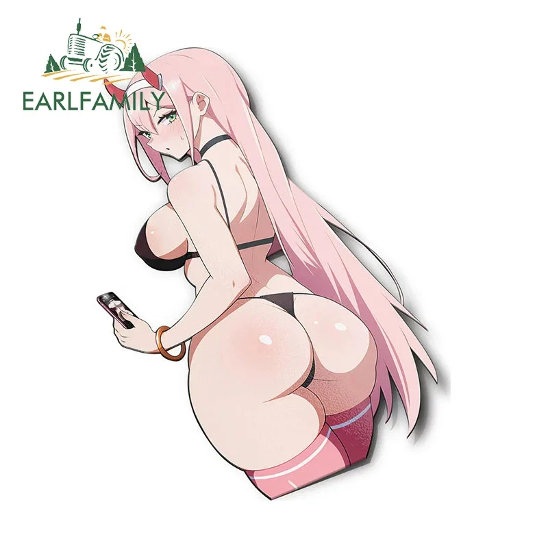 EARLFAMILY 13cm X 10.2cm for Zero Two Cute Underwear Car Stickers Waterproof Vinyl Car Wrap Decals Scratch-Proof Fashionable