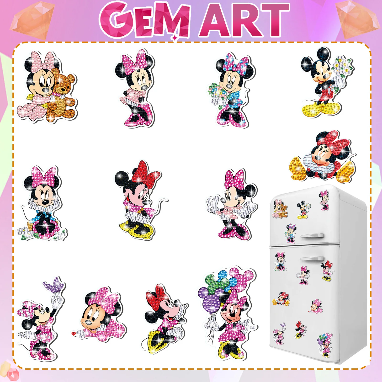 

Mickey Minnie 12pcs DIY Diamond Painting Fridge Magnet Magnetic Cartoon Character Ornament Souvenirs New Arrival