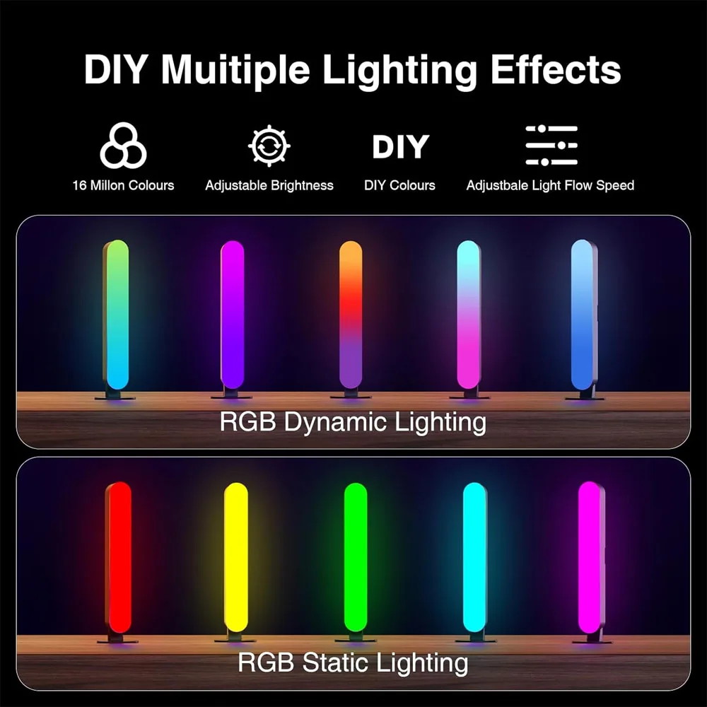 1/2 Packs Smart LED Strip Lights RGBIC Desk Lamp With Remote Control for Room Gaming TV, and Party Decoration - Sync with Music