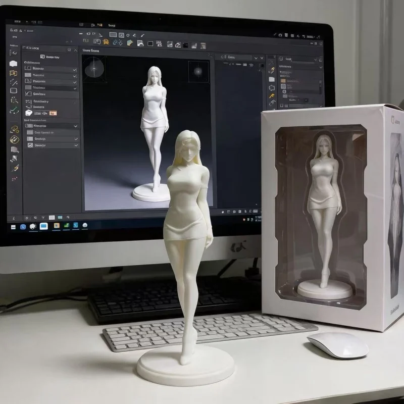 3D printed white film Chinese qipao pure desire ornament beautiful girl desktop room office figurine decoration statue