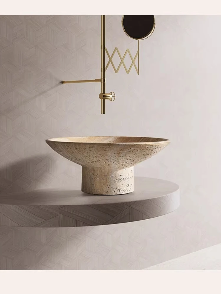 

Wash basin on the table of wabi sandy wind natural travertine granules
