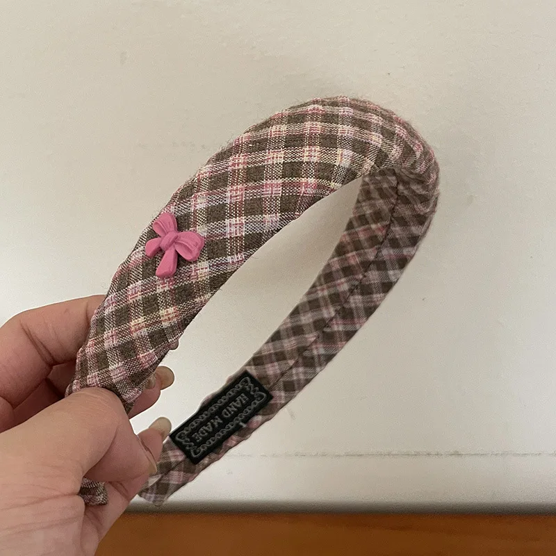 American Bow Headband Pink Sweet Hair hoop Plaid Headband Hair Fixer Hair Accessories for Women