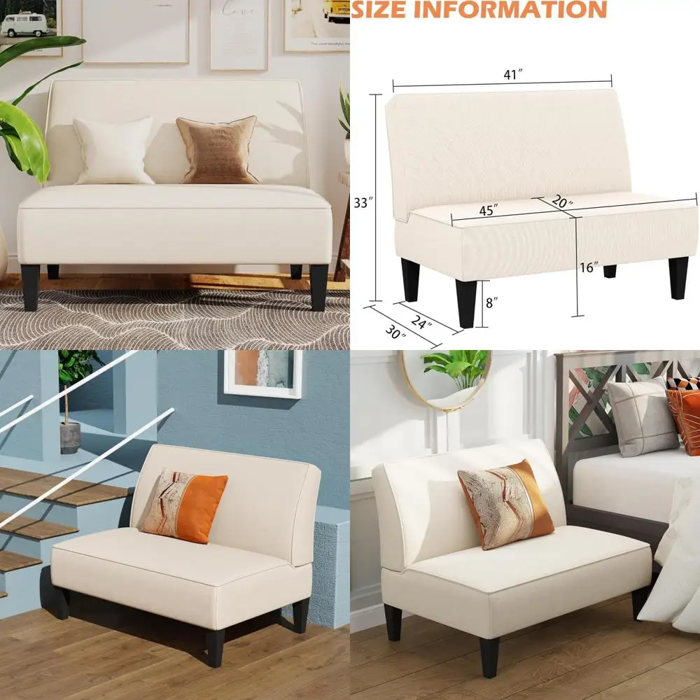 Compact Loveseat Mini Sofa Couch, Upholstered Accent Bench with Back, Ideal for Living Room, Bedroom, or Office