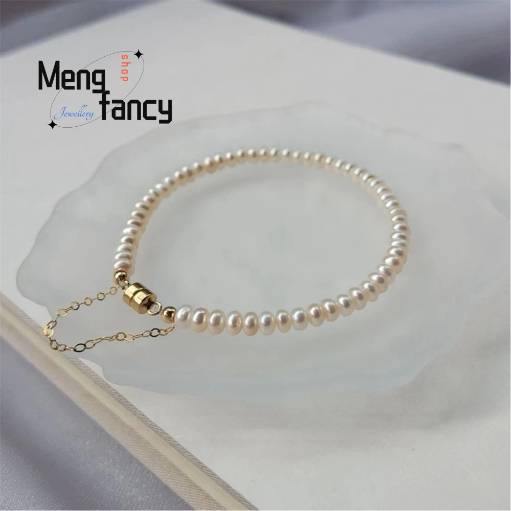 Small Particle Flat Round Strong Freshwater Pearl Bracelet Fashionable Anti-Loss Chain, Design Sense Pearl Bracelet Best Selling